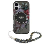Guess MagSafe IML Flowers Case avec beads strap pour Apple iPhone 16 - Noir