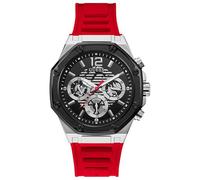 GUESS Men's Sport Octagonal Multifunction 44mm Stainless Steel Quartz Watch with Silicone Strap, Red, 22 (Model: GW0263G3)