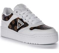 Guess Miram 4G Triangle Logo Sneake Femme Entraîneur En Simili Cuir Blanc Marron - 3 UK - 36 EU - 5.5 US / White Brown