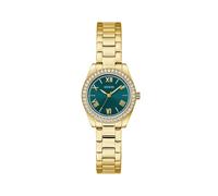 Guess Montre pour Femme GW0841L9 Mini Luna 30 mm en Acier Inoxydable Vert, Cadran Bleu, Verre minéral, 3 ATM, oxyde de Zirconium, Bracelet à maillons Or 14 mm