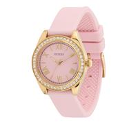 Guess Montre pour Femme GW1000L2 Mini Luna 30 mm en Acier Inoxydable doré, Cadran Rose, Verre minéral, zircone, 3 ATM, Bracelet en Silicone Blanc 14 mm
