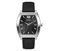 GUESS Montre analogique en cuir argenté et noir, Argenté, one, Moderne