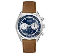 Guess Montre Dawson GW0972G1 pour homme – Cuir marron, Cadran bleu, Date, Verre minéral, 5 bars