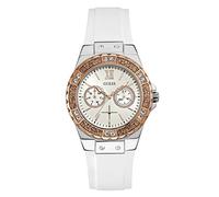 GUESS Women's Stainless Steel Silicone Crystal Accented Watch, Color: White/Silver/Rose Gold-Tone (Model: U1053L2)