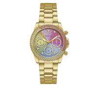 GUESS Montre Femme 38 mm - Bracelet en Or avec Cadran Rose et boîtier en Ton Or, Jaune, Bracelet