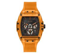 GUESS Montre Homme Tendance Casual Tonneau Diamant 43mm - Cadran Noir Boîtier & Bracelet Acier Inoxydable, Orange, Sport/décontracté