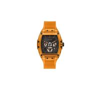 GUESS Montre Homme Tendance Casual Tonneau Diamant 43mm - Cadran Noir Boîtier & Bracelet Acier Inoxydable, Orange, Sport/décontracté