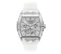 GUESS Montre Tendance décontractée pour Homme Tonneau Diamond 43 mm, Argenté/Blanc, Taille Unique, Phoenix GW0203G1