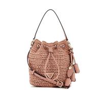 GUESS Sac seau Ofelia en Paille, Coral Pink, 24 x 22 x 10 cm, avec bandoulière amovible et réglable, fermeture à cordon