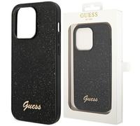 Guess PC / TPU Glitter Flakes Metal Logo Back Cover pour iPhone 14 Pro Max Noir