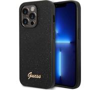 Guess PC / TPU Glitter Flakes Metal Logo Back Cover pour iPhone 14 Pro Noir