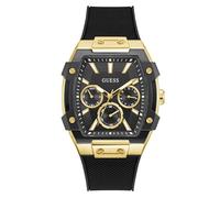 Guess Phoenix GW0956G2 Montre pour Homme en Acier Inoxydable avec Bracelet en Silicone Noir 5 Bar Cadran Noir Date 44 mm