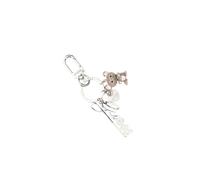GUESS Porte-clés de luxe en métal argenté avec ourson décoratif et charme 6,4 x 12,6 x 0,5 cm avec anneau et crochet
