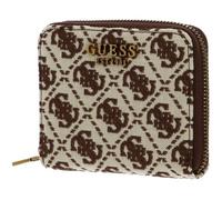 GUESS Porte-monnaie marron crème pour femme - Laurel SLG Small Zip Around Brown Logo 242018