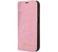 Guess PU Croco avec appareil photo en métal Outline Book Case pour iPhone 14 Plus Rose