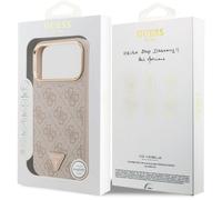 Guess PU Leather 4G Triangle Logo Gold Frame Case with MagSafe for iPhone 17 Pro Max 6.9"" Pink