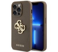 Guess PU Perfecté 4G Métal pailleté Logo Case pour iPhone 15 Pro Max Taupe
