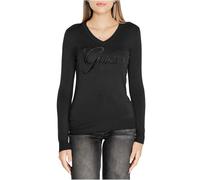 GUESS Pull col V Logo strassé Jeans - Femme