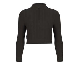 Guess - Pull Court en Tricot Côtelé à Demi-Fermeture Éclair et Motifs de Câbles - Femme - Pulls - Noir - Taille: 40 FR