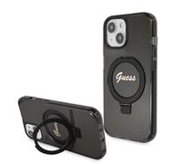 Guess Ring Stand Script Glitter étui MagSafe pour iPhone 15, noir
