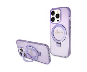Guess Ring Stand Script Glitter Pour Magsafe Violet - iPhone 14 Pro
