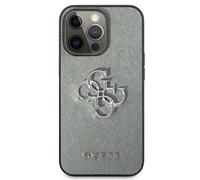 Guess Saffiano 4G Big Silver Logo - Étui pour iPhone 13 Pro (gris)