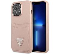 Guess Saffiano Double Card Triangle - Housse pour iPhone 13 Pro (rose)