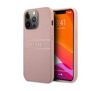 Guess Saffiano Metal Logo Stripes Housse rose - iPhone 13 Pro