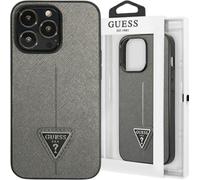 Guess Saffiano Triangle Logo Case - Housse pour iPhone 13 Pro (Argent)