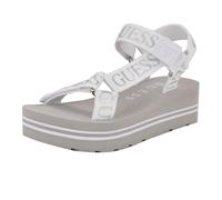 GUESS Sandales compensées Avin pour femme, Blanc/argent 115, 39.5 EU