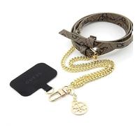 Guess Sangle croisée amovible PU 4G, chaîne avec pendentif doré/marron, 150 cm