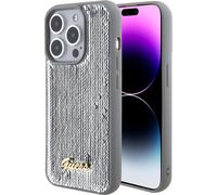 Guess Sequin Script Metal - Coque iPhone 15 Pro (argent)