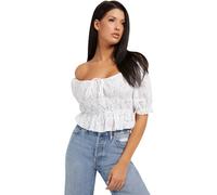 Guess Short Sleeve Lulu Top Chemise, Blanc Pur, Multicolore, Taille M Femme