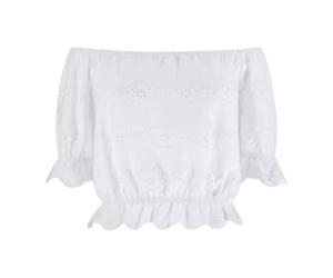 Guess - Shoulder Off Embroi Top - Femme - Blouses et Chemises - Blanc - Taille: 40 FR