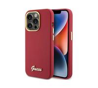 Guess Silicone Script Métal Logo & Cadre, Magenta - iPhone 15 Pro Max