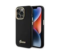 Guess Silicone Script Métal Logo & Cadre, Noir - iPhone 15 Pro Max