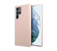 Guess Silicone Script Metal Logo Case, Rose - Galaxy S23 Ultra