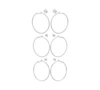 GUESS Silvertone Lot de 6 boucles d'oreilles à tige et créoles Taille unique, métal, pierre de verre, taille unique, métal, pierre de verre, taille unique, Métal, Pierre en verre