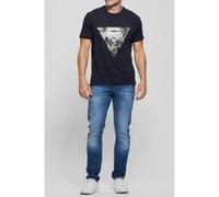 GUESS Ss Bsc Embosse Smart Blue Taille: L | T-Shirts Outlet | Homme | Bleu