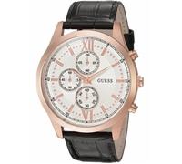 GUESS suppose w0876g2, chronographe pour hommes, cadran argenté, boîtier en acier inoxydable, bracelet en cuir, 100 m wr RTI1S