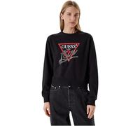GUESS Sweat-shirt pour femme, design logo triangulaire avec strass, noir