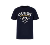 GUESS T-Shirt 'FLAGS AND CORD' bleu marine / jaune / blanc, Taille S