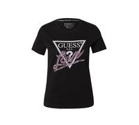 Guess T-Shirt pour Femme, Motif Love avec Cristaux, Noir, Logo Triangulaire, Noir, S