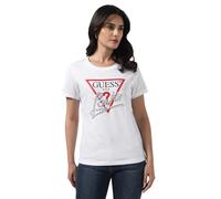 GUESS T-shirt pour femme, logo triangulaire, manches courtes, blanc, blanc, M