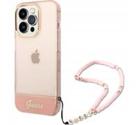 Guess TPU Case Camera Outline Translucent Strap iPhone 14 Pro Pink