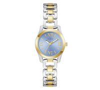 Guess Veda GW0927L3 Montre-Bracelet pour Femme en Acier Inoxydable Bicolore avec Verre minéral, Cadran Bleu, 3 Bars, diamètre du boîtier : 28 mm