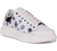 Guess Vibo Baskets Femme À Lacets Basses En Blanc Argent Taille UK 3 - 8