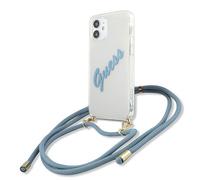 Guess Vintage Script Apple iPhone 12 Mini Bleu Chaîne Crossbody Hard Case Cover Etui de protection