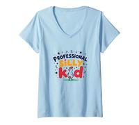 Guess What Chicken Butt Professional Silly Kid Humour T-Shirt avec Col en V, Femme, Bleu Céleste, XXL