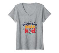 Guess What Chicken Butt Professional Silly Kid Humour T-Shirt avec Col en V, Femme, Gris Chiné, L